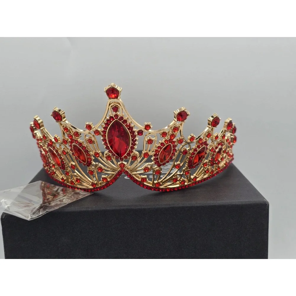 Red Quinceanera Crystal Crown Tiaras Girl Hair Wedding ‎ Party